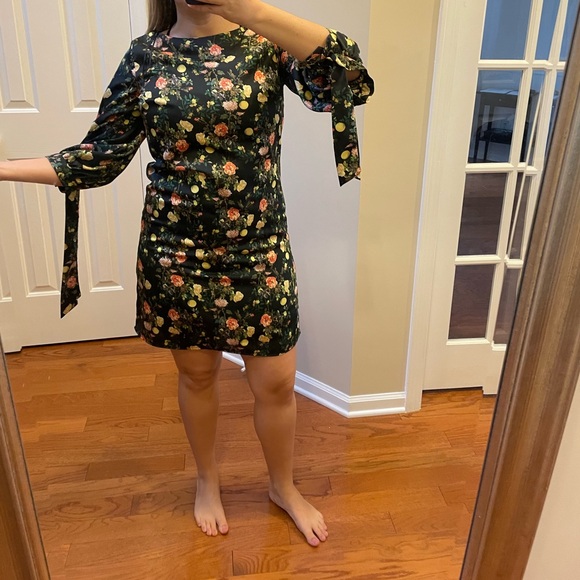 EUC Banana Repubic FLORAL TIE-SLEEVE SHIFT DRESS Lemons & Roses Sz 8 - Picture 5 of 9